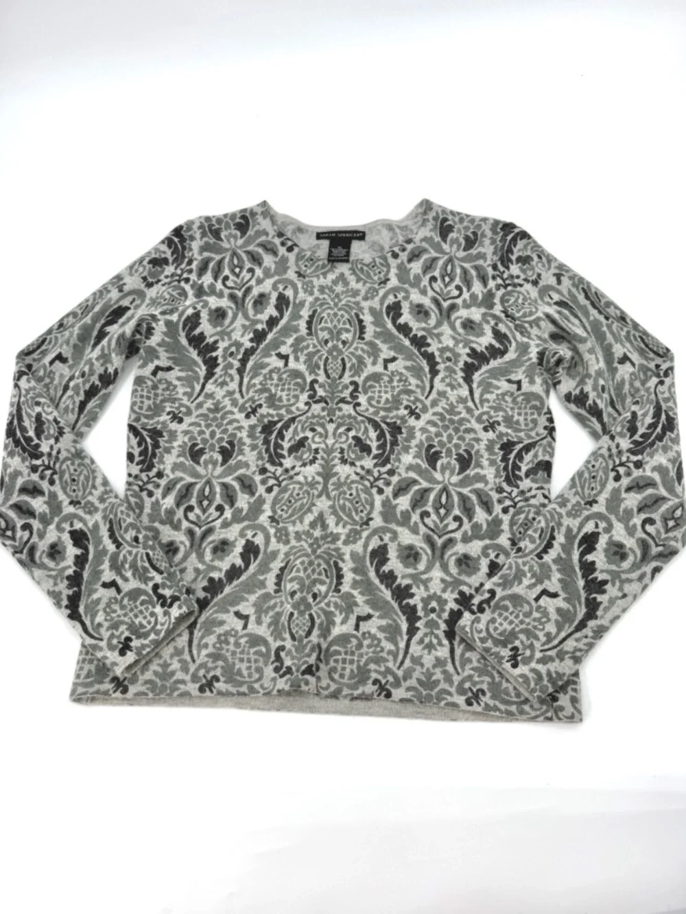 Sarah Spencer Lambswool Angora Knit Sweater Womens M Medium Damask Gray Vintage
